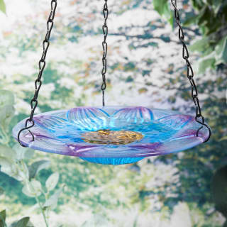  Wilde & Oakes Floral Glass Bird Feeder - Blue