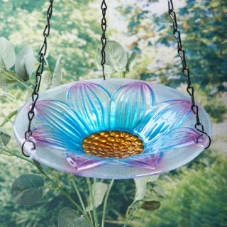  Wilde & Oakes Floral Glass Bird Feeder - Blue